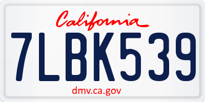 CA license plate 7LBK539
