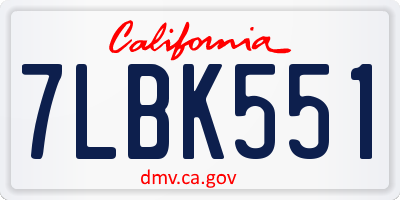 CA license plate 7LBK551
