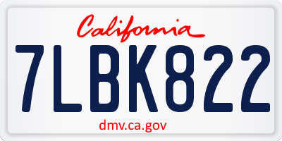 CA license plate 7LBK822
