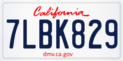 CA license plate 7LBK829