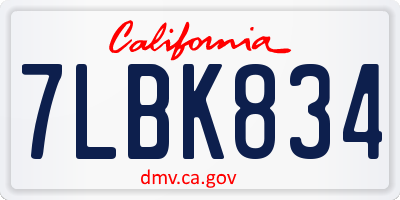 CA license plate 7LBK834
