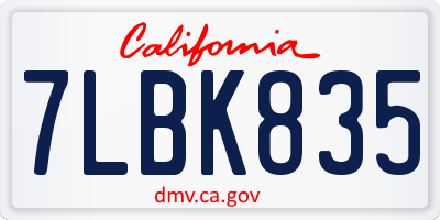 CA license plate 7LBK835