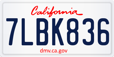 CA license plate 7LBK836