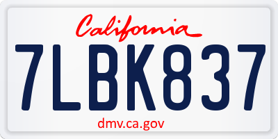CA license plate 7LBK837