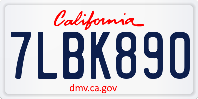 CA license plate 7LBK890