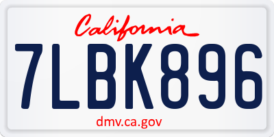 CA license plate 7LBK896