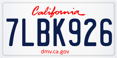 CA license plate 7LBK926