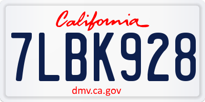 CA license plate 7LBK928