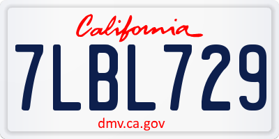 CA license plate 7LBL729