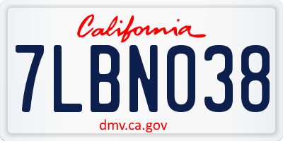CA license plate 7LBN038