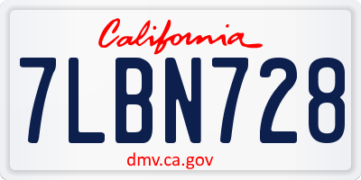 CA license plate 7LBN728