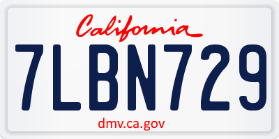 CA license plate 7LBN729