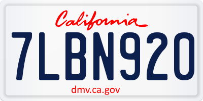 CA license plate 7LBN920