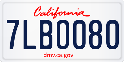 CA license plate 7LBO080