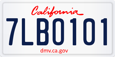 CA license plate 7LBO101