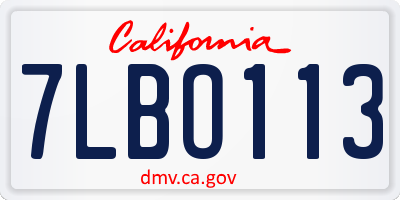 CA license plate 7LBO113