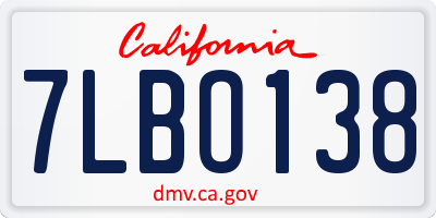 CA license plate 7LBO138