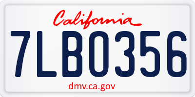 CA license plate 7LBO356