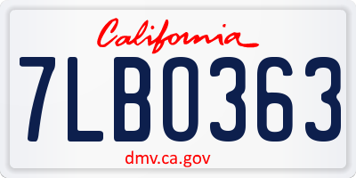 CA license plate 7LBO363