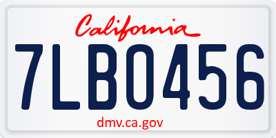 CA license plate 7LBO456