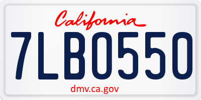 CA license plate 7LBO550
