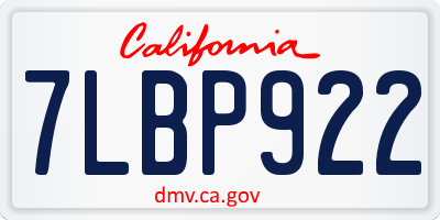 CA license plate 7LBP922