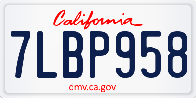 CA license plate 7LBP958