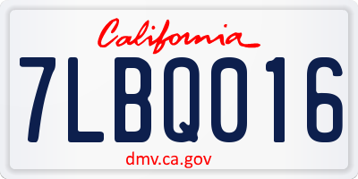CA license plate 7LBQ016