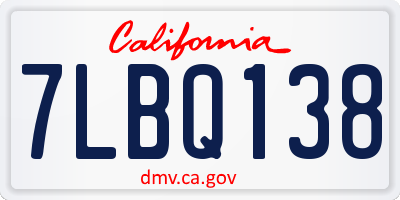 CA license plate 7LBQ138