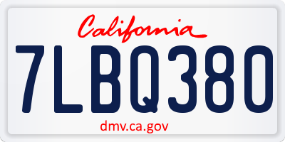 CA license plate 7LBQ380