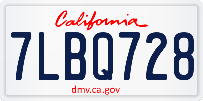 CA license plate 7LBQ728