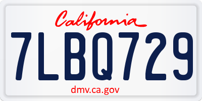 CA license plate 7LBQ729