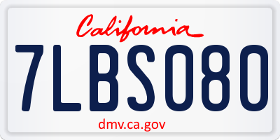 CA license plate 7LBS080