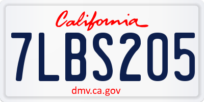 CA license plate 7LBS205
