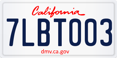 CA license plate 7LBT003