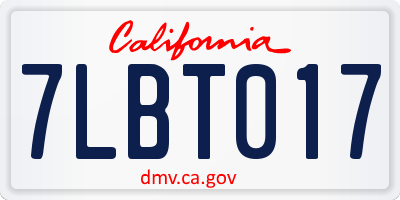 CA license plate 7LBT017