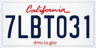 CA license plate 7LBT031