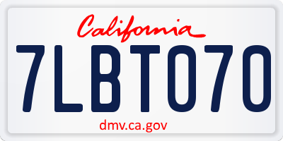 CA license plate 7LBT070