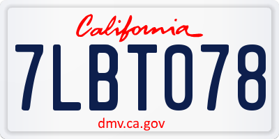 CA license plate 7LBT078