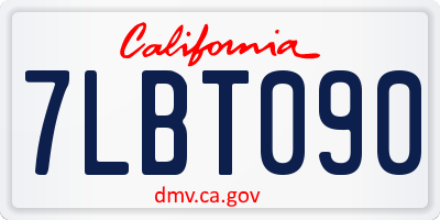 CA license plate 7LBT090