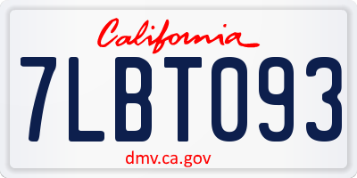 CA license plate 7LBT093