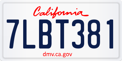 CA license plate 7LBT381