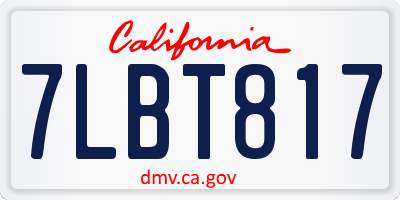 CA license plate 7LBT817
