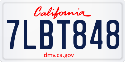 CA license plate 7LBT848