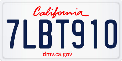 CA license plate 7LBT910