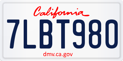 CA license plate 7LBT980