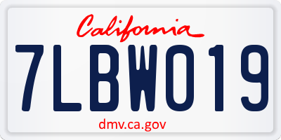 CA license plate 7LBW019