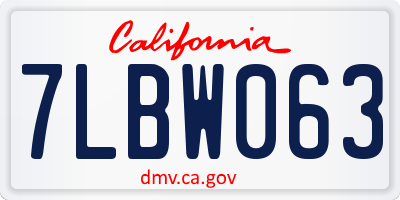 CA license plate 7LBW063
