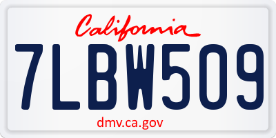 CA license plate 7LBW509