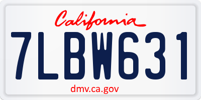 CA license plate 7LBW631